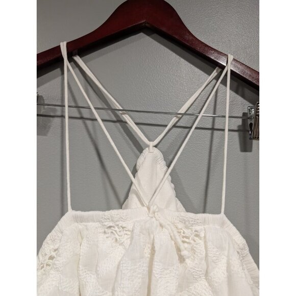 Anthropologie Ruffled Halter Eyelet Tank Blouse Top Ruffle White Womens Sz L - Picture 15 of 16